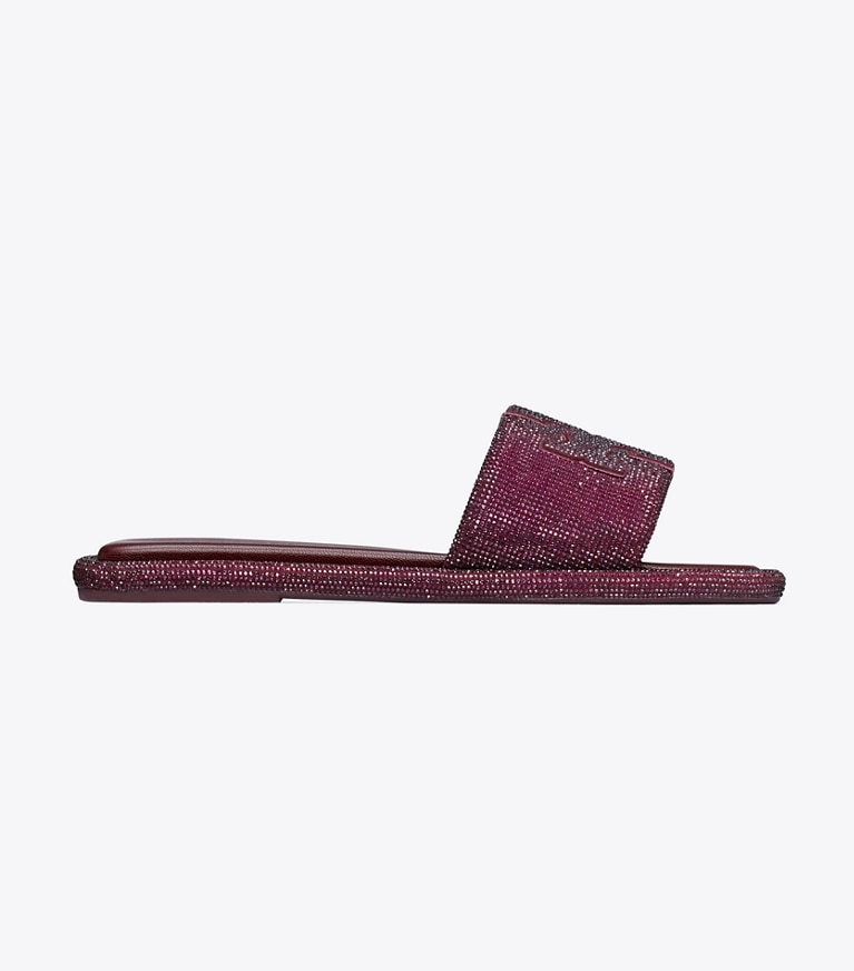Tory Burch designer sandals Pavé Double T Sport Slide in DARK CARMINE / BURGUNDY side