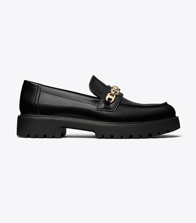 Tory Burch designer flats Pavé Gemini Link Lug Loafer in PERFECT BLACK / GOLD side