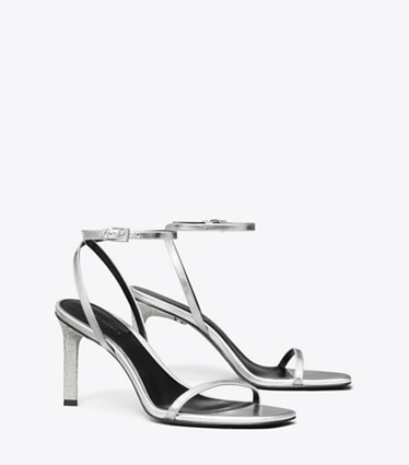 Tory Burch designer sandals Pavé Heeled Sandal in SILVER angle