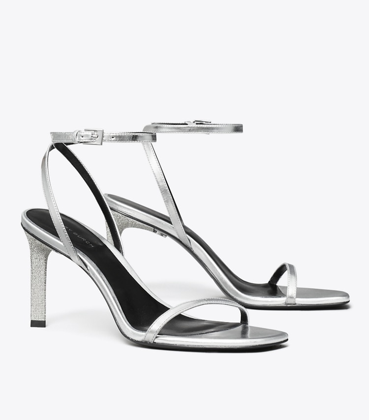 Tory Burch designer sandals Pavé Heeled Sandal in SILVER angle