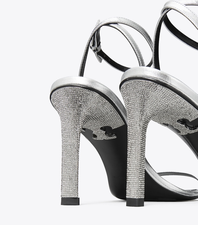 Tory Burch designer sandals Pavé Heeled Sandal in SILVER angle
