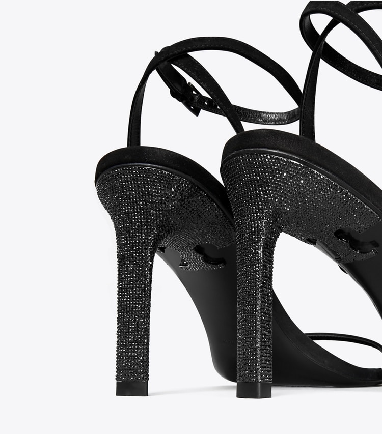 Tory Burch designer sandals Pavé Heeled Sandal in PERFECT BLACK detail