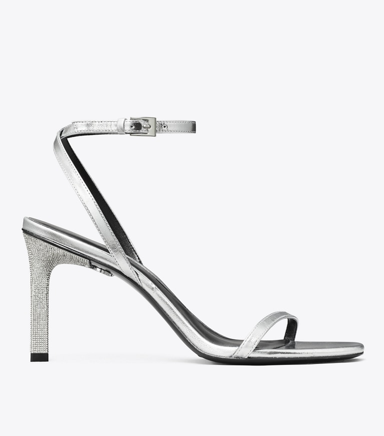 Tory Burch designer sandals Pavé Heeled Sandal in SILVER angle