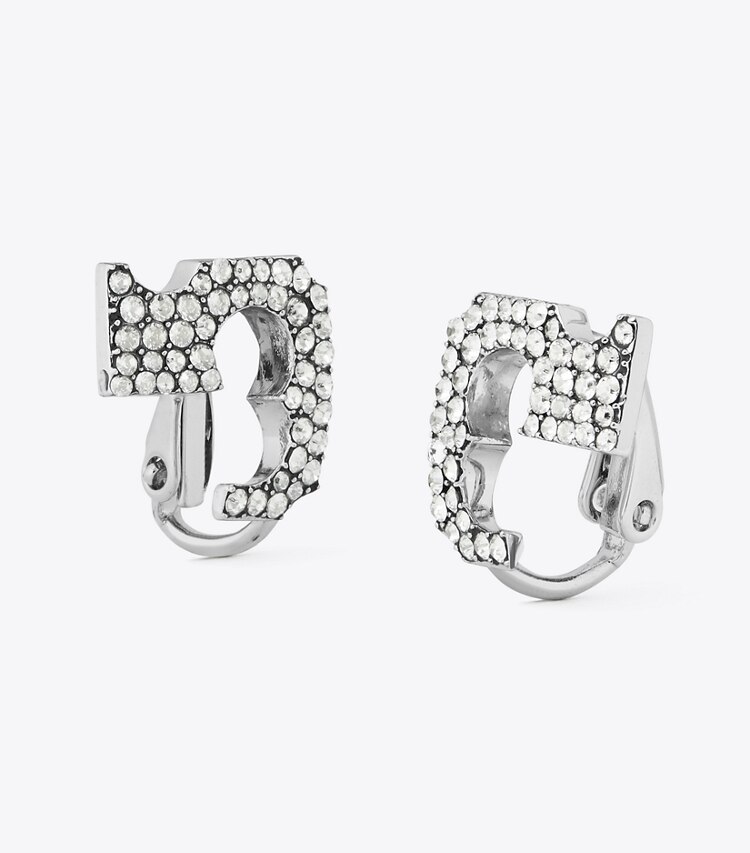 Tory Burch designer ohrringe Pavé-Logo-Ohrclips in Tory Silver / Crystal detail