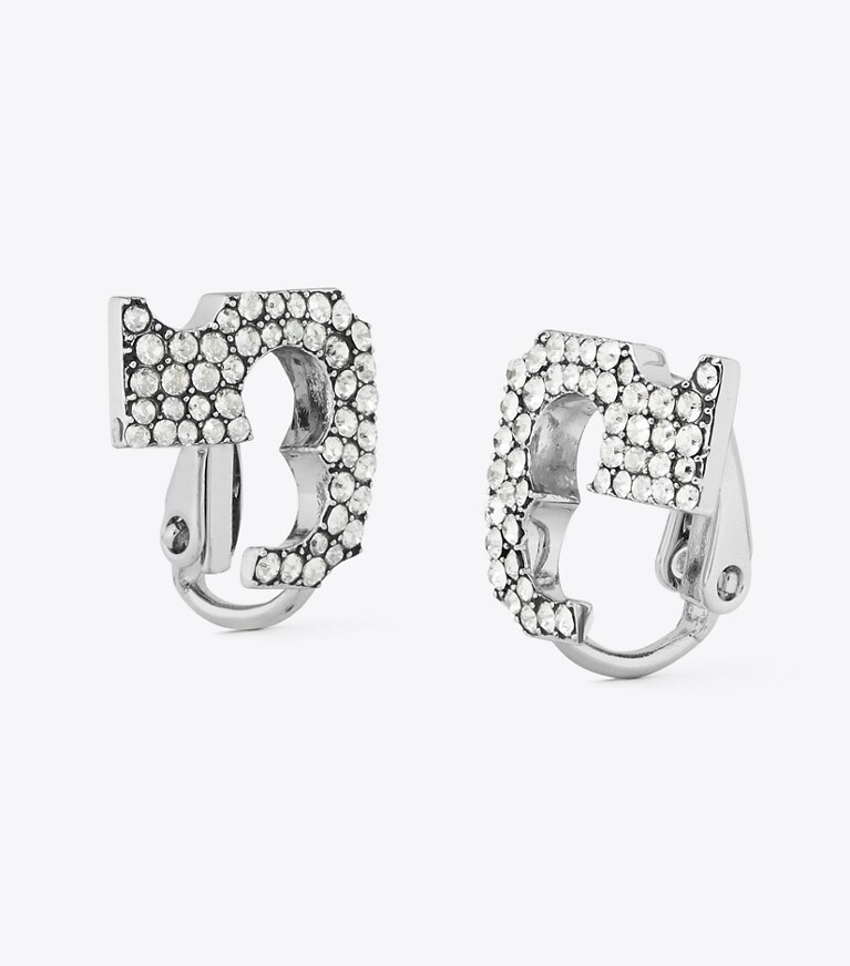 Tory Burch designer ohrringe Pavé-Logo-Ohrclips in Tory Silver / Crystal front