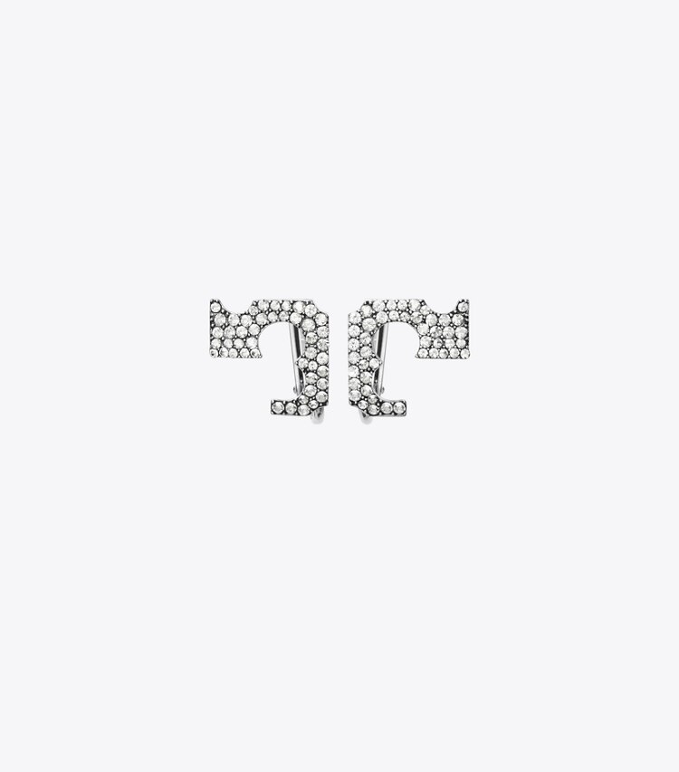 Tory Burch designer ohrringe Pavé-Logo-Ohrclips in Tory Silver / Crystal front