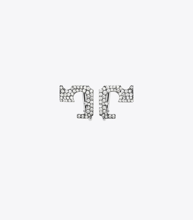 Tory Burch designer ohrringe Pavé-Logo-Ohrclips in Tory Silver / Crystal front