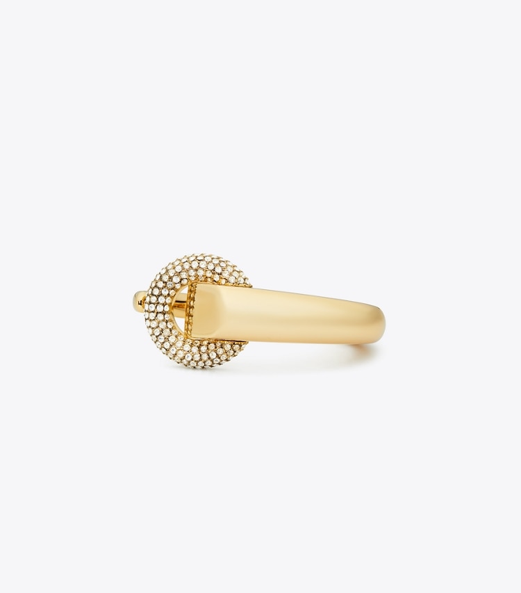 Tory Burch designer bracelets Pavé Pierced Cuff in Light Brass / Crystal front