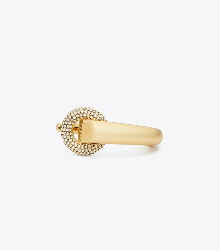 Tory Burch designer bracelets Pavé Pierced Cuff in Light Brass / Crystal front