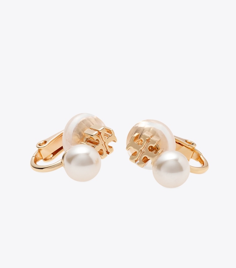 Tory Burch designer イヤリング＆ピアス パール クリップオンイヤリング in Tory Gold / Pearl front