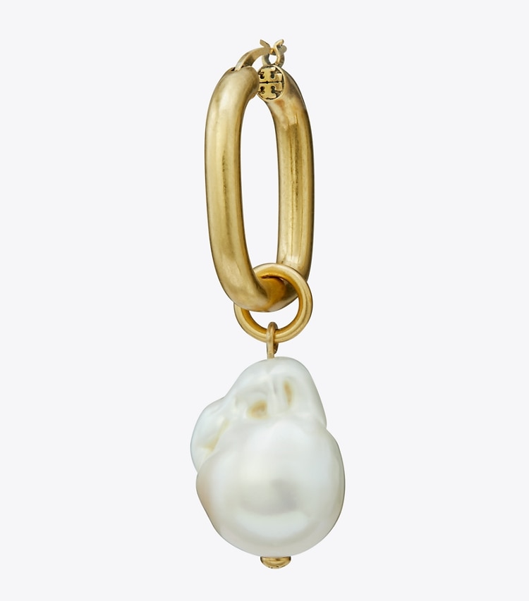 Tory Burch designer earrings Pearl Drop Earring in Antique Light Brass / Pearl detail