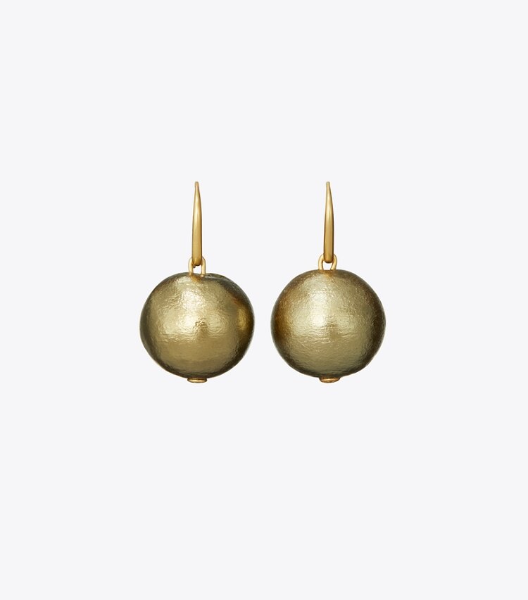 Tory Burch designer earrings Pearl Drop Earring in Green/Gold front
