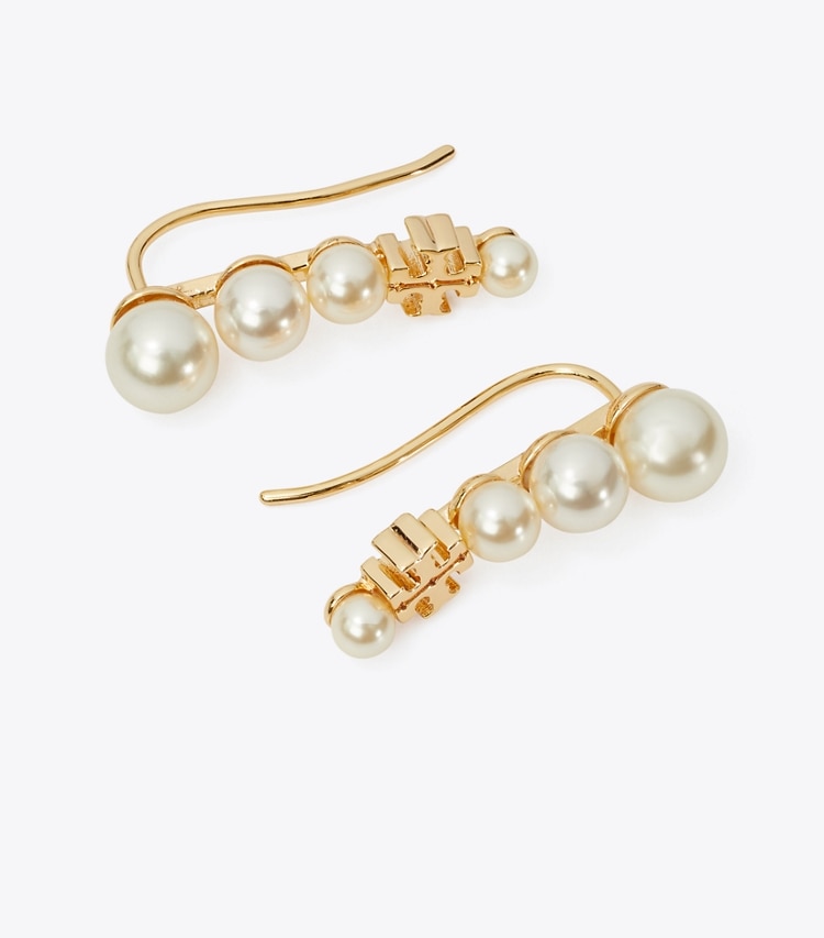 Tory Burch designer earrings Pearl Ear Crawler in Tory Gold / Pearl detail