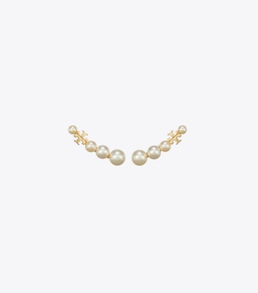 Tory Burch designer イヤリング＆ピアス パール イヤークローラー in Tory Gold / Pearl front