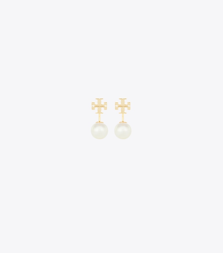 Tory Burch designer earrings Pearl Front-Back Earrings in Tory Gold / Pearl front