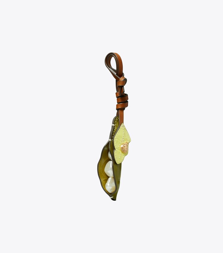 Tory Burch designer バッグチャーム＆キーリング パール イン ザ ポッド キーホルダー in Dark Matcha front