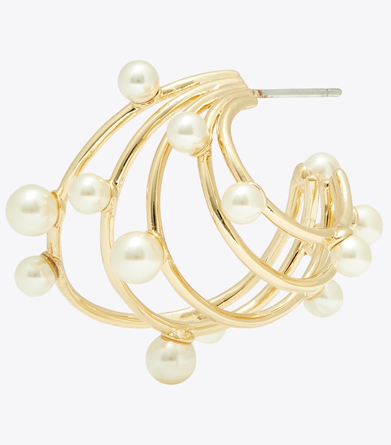 Tory Burch designer イヤリング＆ピアス パール マルチフープピアス in Tory Gold / Pearl front