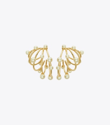 Tory Burch designer イヤリング＆ピアス パール マルチフープピアス in Tory Gold / Pearl front