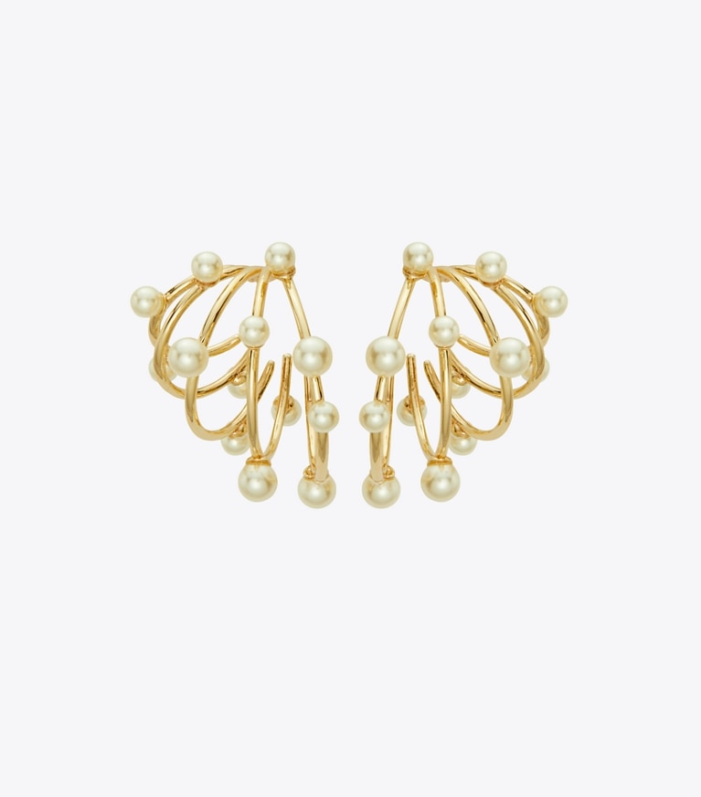 Tory Burch designer イヤリング＆ピアス パール マルチフープピアス in Tory Gold / Pearl front