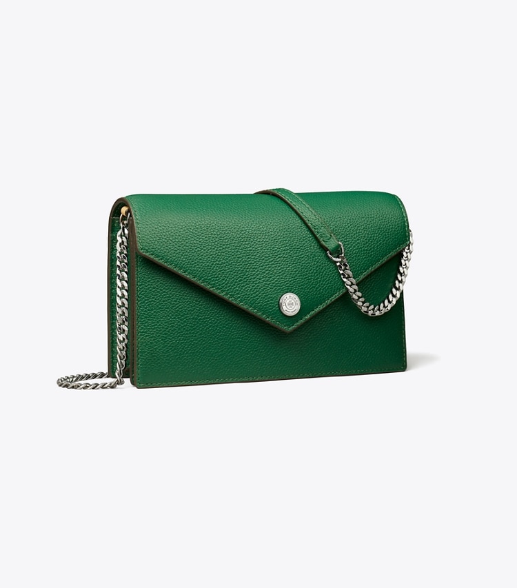 Tory Burch designer mini bags Pebble Envelope Chain Wallet in Dark Kale angle