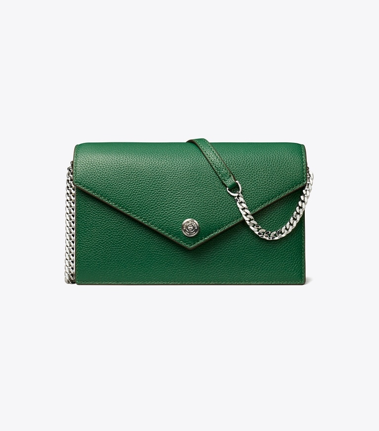 Tory Burch designer mini bags Pebble Envelope Chain Wallet in Dark Kale angle