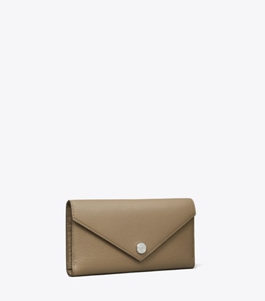 Tory Burch designer wallets Pebble Envelope Long Wallet in Wild Mushroom angle