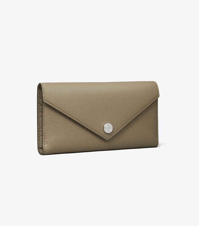 Tory Burch designer wallets Pebble Envelope Long Wallet in Wild Mushroom angle