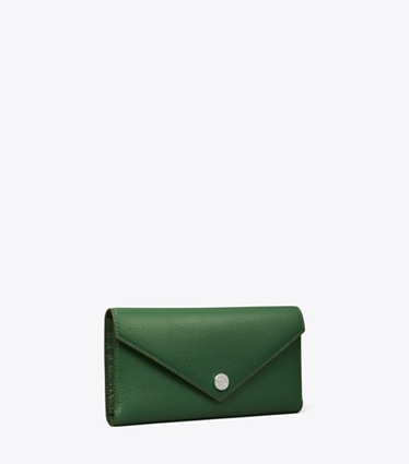 Tory Burch designer wallets Pebble Envelope Long Wallet in Dark Kale angle