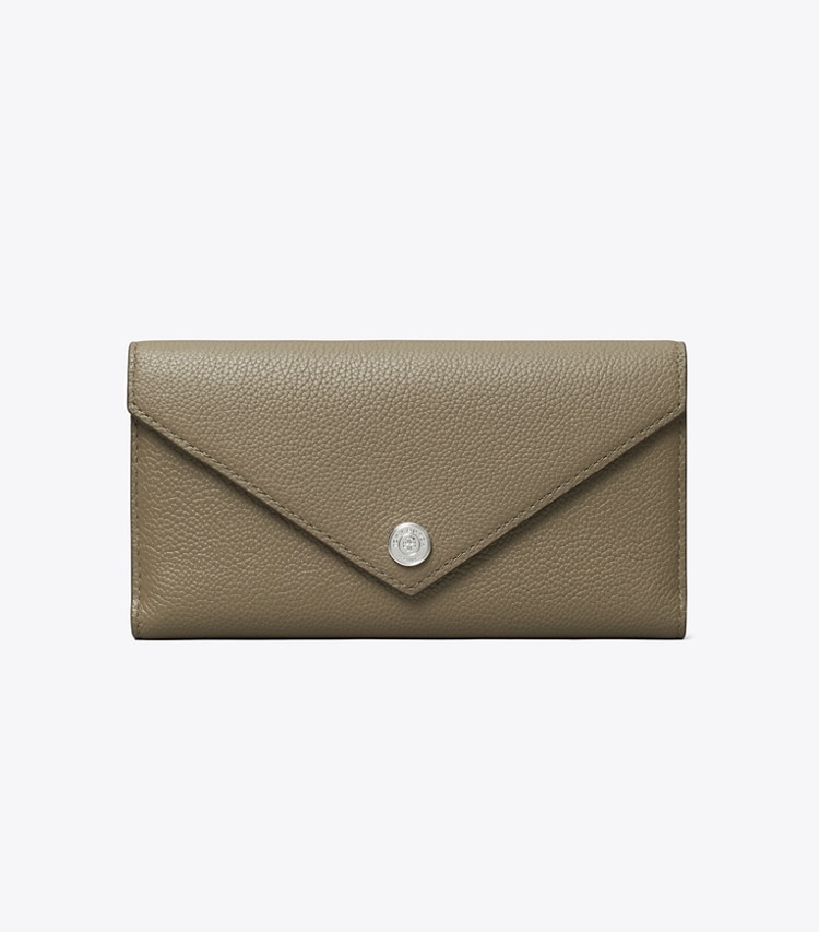 Tory Burch designer wallets Pebble Envelope Long Wallet in Wild Mushroom front