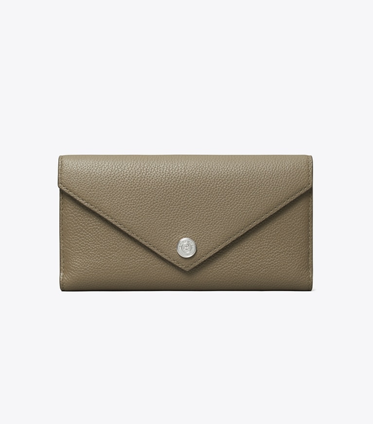 Tory Burch designer wallets Pebble Envelope Long Wallet in Wild Mushroom angle