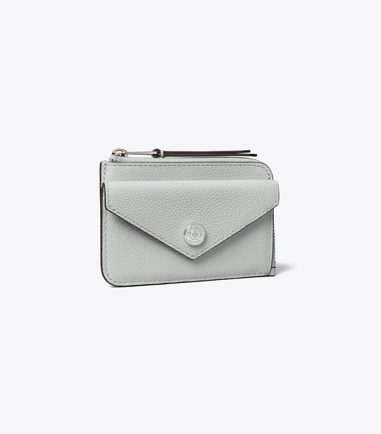 Tory Burch designer card cases Pebble Envelope Zip Card Case in Light Titanium angle