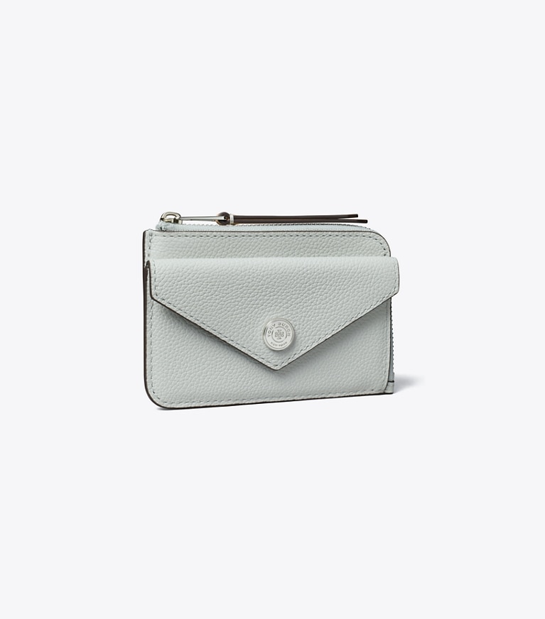 Tory Burch designer card cases Pebble Envelope Zip Card Case in Light Titanium angle