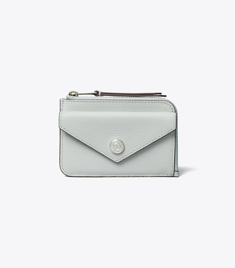 Tory Burch designer card cases Pebble Envelope Zip Card Case in Light Titanium angle