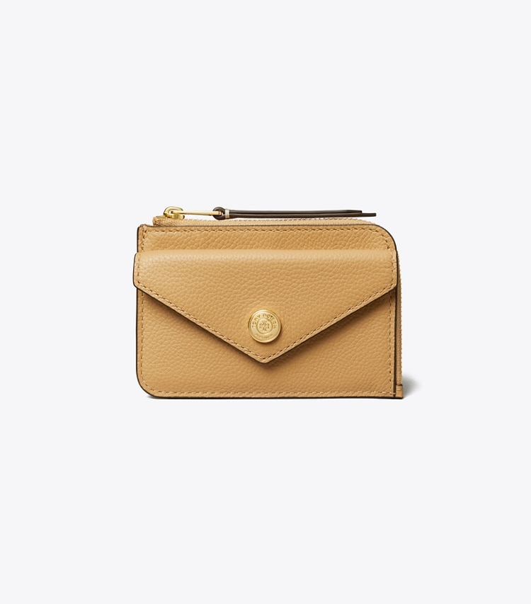 Tory Burch designer card cases Pebble Envelope Zip Card Case in Biscotti front