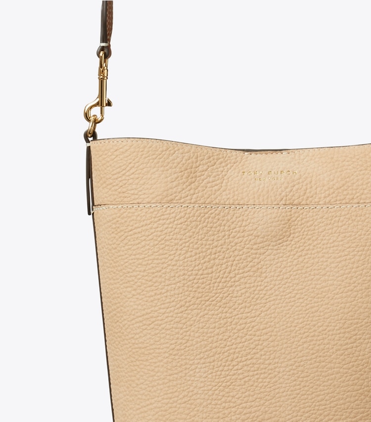 Tory Burch designer satchels Pebble Nubuck Bucket Bag in Earthy Cane detail