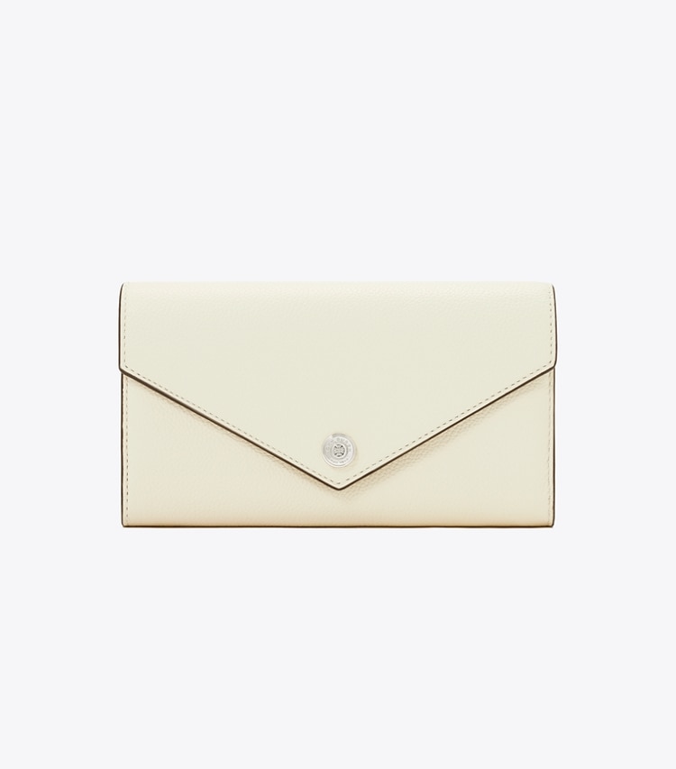 Tory Burch designer 財布 ペブルド エンベロープ ワイドウォレット in Warm White Multi front