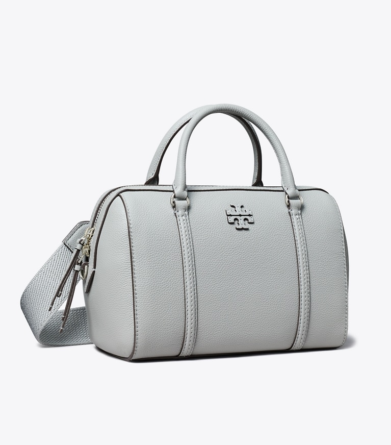 Tory Burch designer satchels Pebbled Leather Satchel in Misty Cloud angle