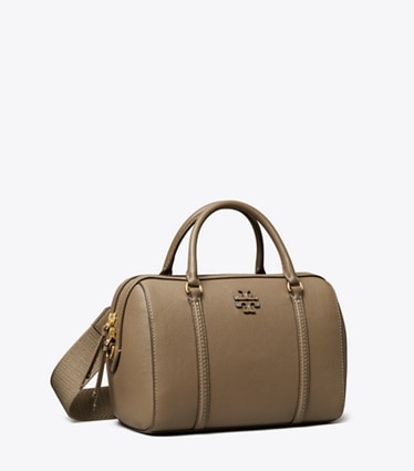 Tory Burch designer satchels Pebbled Leather Satchel in Wild Mushroom angle