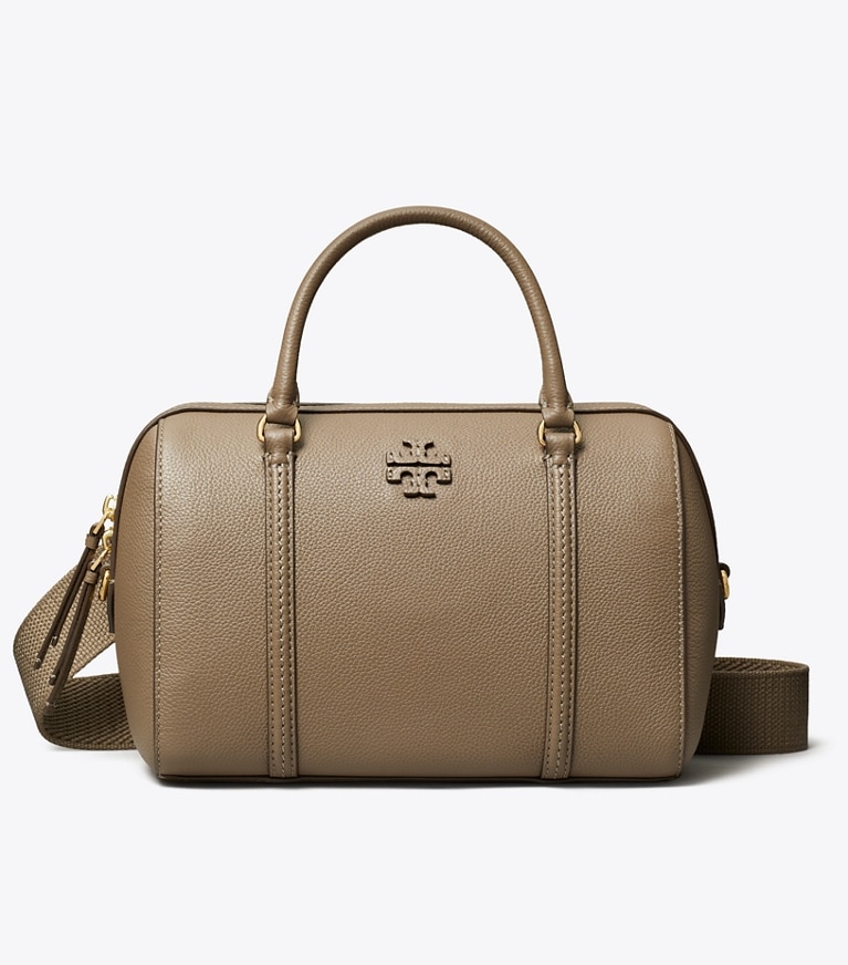 Tory Burch designer satchels Pebbled Leather Satchel in Wild Mushroom front
