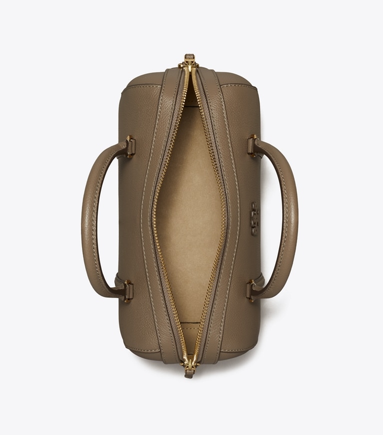 Tory Burch designer satchels Pebbled Leather Satchel in Wild Mushroom overhead