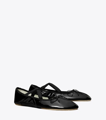 Tory Burch designer flats Peep-Toe Mary Jane Ballet in PERFECT BLACK angle