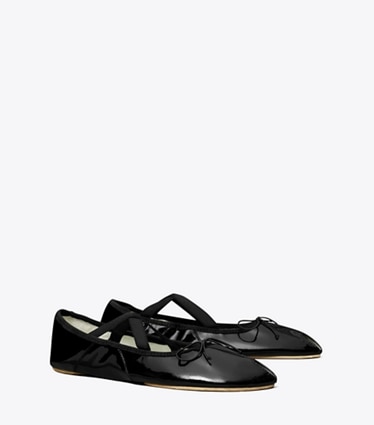 Tory Burch designer flats Peep-Toe Mary Jane Ballet in PERFECT BLACK angle