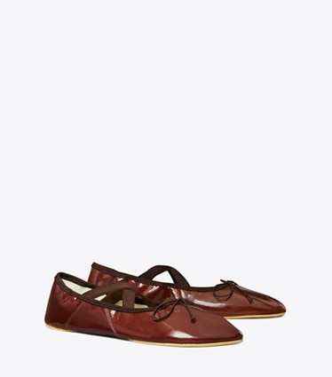 Tory Burch designer flats Peep-Toe Mary Jane Ballet in RUSSET BROWN angle