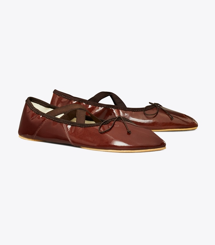Tory Burch designer flats Peep-Toe Mary Jane Ballet in RUSSET BROWN angle