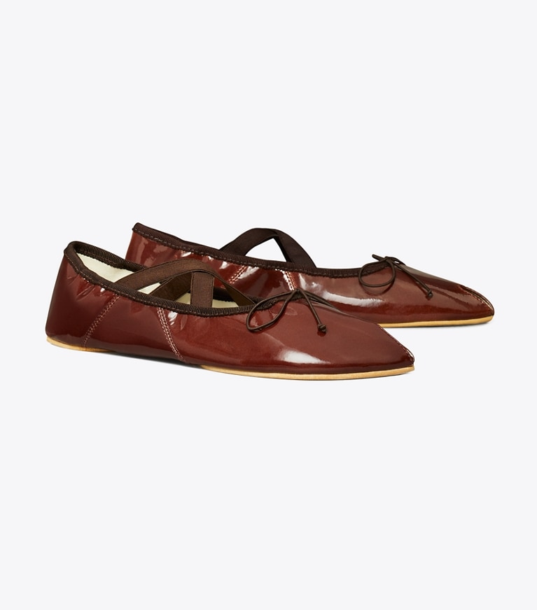 Tory Burch designer flats Peep-Toe Mary Jane Ballet in RUSSET BROWN angle