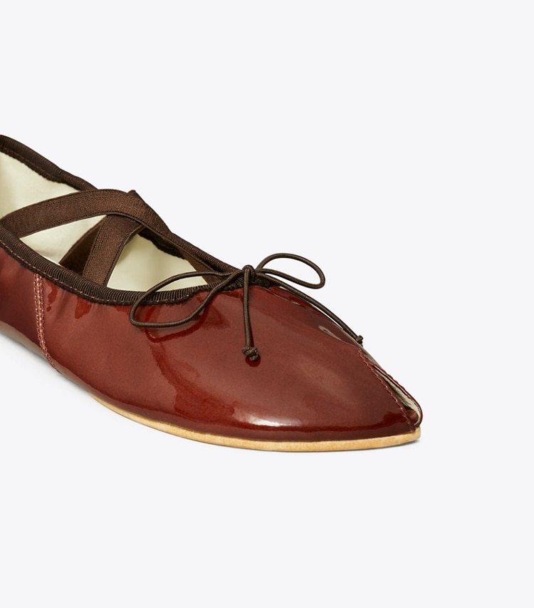 Tory Burch designer flats Peep-Toe Mary Jane Ballet in RUSSET BROWN detail