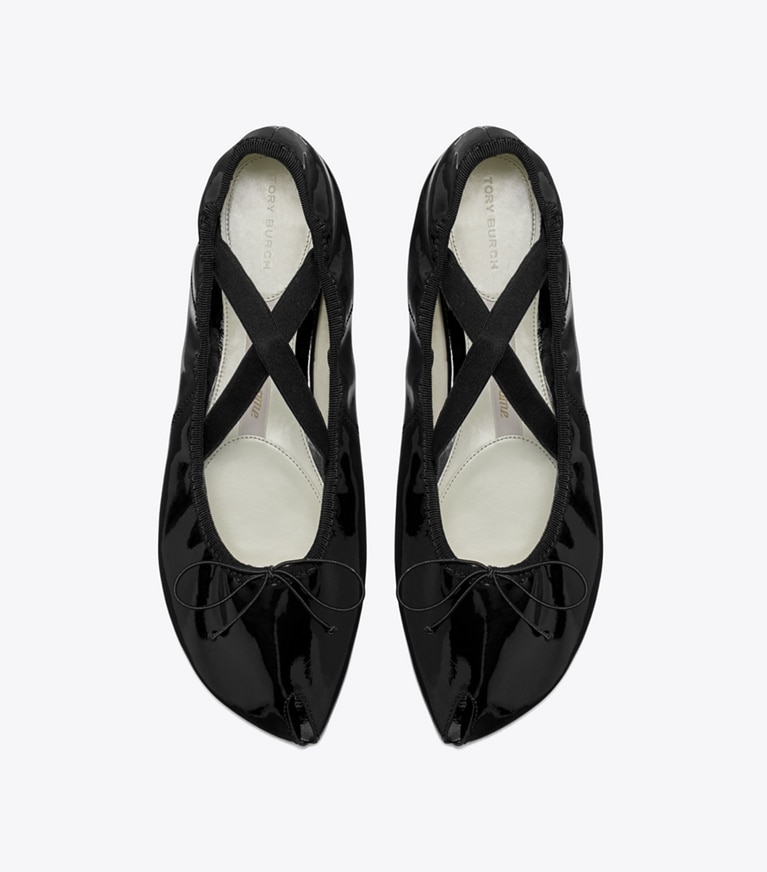 Tory Burch designer flats Peep-Toe Mary Jane Ballet in PERFECT BLACK angle