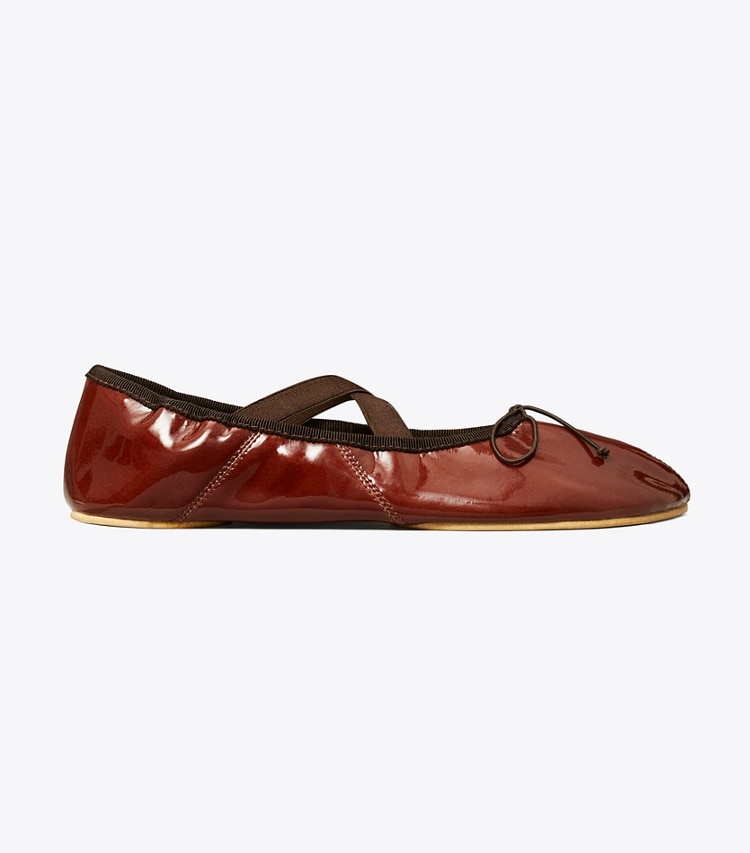 Tory Burch designer flats Peep-Toe Mary Jane Ballet in RUSSET BROWN side