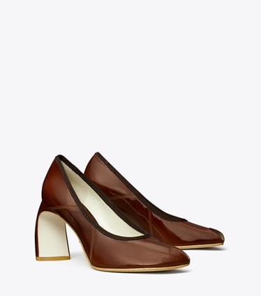 Tory Burch designer heels Peep-Toe Pump in RUSSET BROWN angle