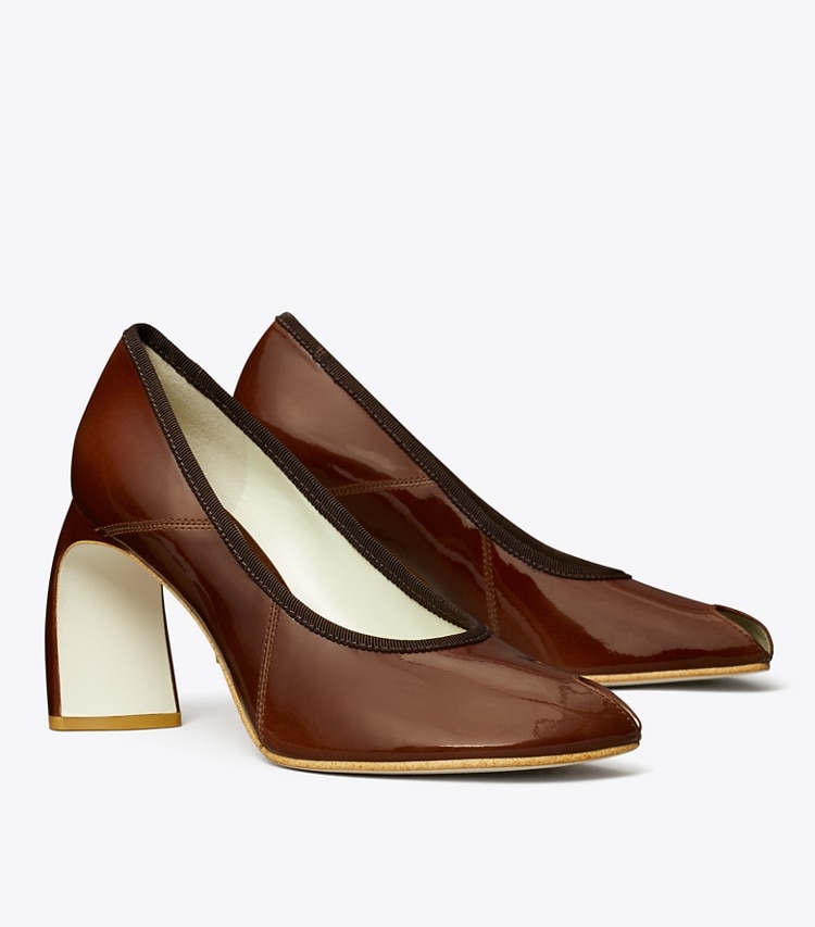 Tory Burch designer heels Peep-Toe Pump in RUSSET BROWN angle